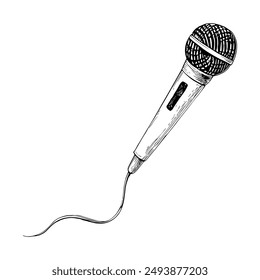 Microphone for Podcast, Hand-Drawn Vector Illustration, Graphic Style