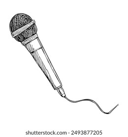 Microphone for Podcast, Hand-Drawn Vector Illustration, Graphic Style