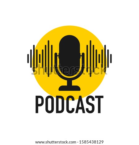 The microphone podcast icon. The microphone icon. Studio microphone table broadcast podcast.