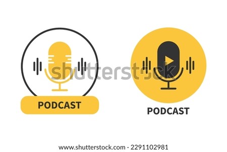 The microphone podcast icon. The microphone icon. Studio microphone table broadcast podcast.