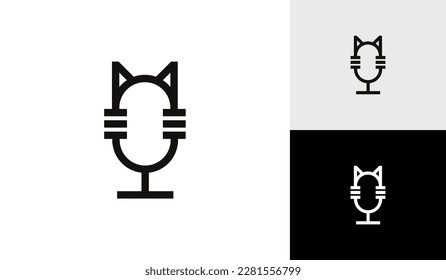 Microphone podcast logo with cat shape