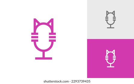 Logo de podcast de micrófono con forma de gato