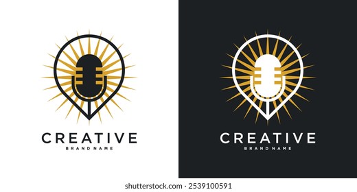 Diseño de logotipo de micrófono o podcast, estrella cantante. Vector de Premium