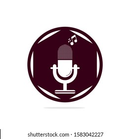 microphone Podcast logo design. Studio table microphone with broadcast icon design.	