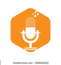 microphone Podcast logo design. Studio table microphone with broadcast icon design. microphone logo.	