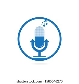 microphone Podcast logo design. Studio table microphone with broadcast icon design. microphone logo.	