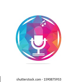 microphone Podcast logo design. Studio table microphone with broadcast icon design.	