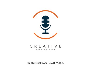 Microphone podcast logo design vector illustration.