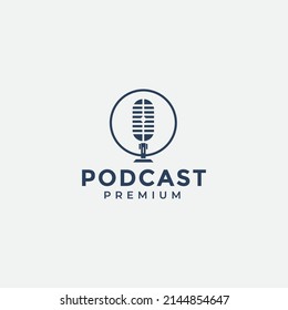 diseño del logotipo del micrófono para podcast,ilustración del símbolo del icono gráfico vector