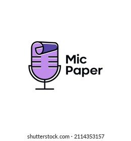 Microphone podcast paper line outline icon logo design Premium