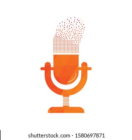 microphone Podcast pixels effect logo design. Studio table microphone with broadcast icon design. Pixels effect microphone logo.	
