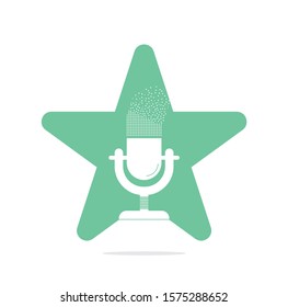 microphone Podcast pixels effect star shape concept logo design. Studio table microphone with broadcast icon design.	
