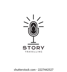 microphone podcast with slipper travelling logo design vector