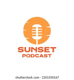 microphone podcast with sunset logo design vector graphic symbol icon sign illustration creative idea