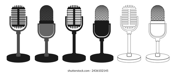 Microphone for podcast vector icon set. flat design vector illustration isolated on white background.