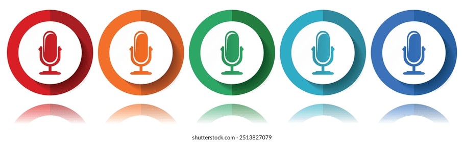 Microphone, podcast vector icons, flat icon set for logo design, webdesign and mobile applications, colorful web button collection in eps 10