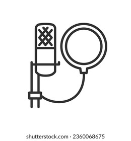 Microphone with Pop Filter, linear icon. Line with editable stroke