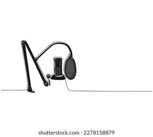 Microphone and pop filter one line color art. Continuous line drawing of musical, mic, broadcasting, microphone, radio, music, karaoke, audio, sound, retro, record, broadcast, media