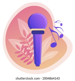 Microphone. Popular music. Popular singer tour, pop music industry, top chart artist, musical band production service, recording studio. Record a voice message, podcast, music, song. Recording. Web