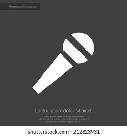 microphone premium illustration icon, isolated, white on dark background, with text elements 