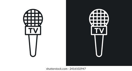 Microphone press icon designed in a line style on white background.