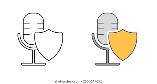 Ícone de privacidade de microfone com símbolo de microfone e escudo, ideal para proteção de áudio, segurança de dispositivo e ilustrações de privacidade digital.