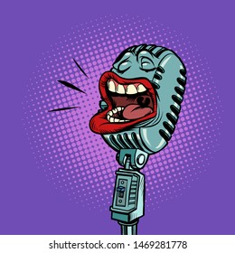 microphone radio concert podcast music show. Pop art retro vector illustration drawing