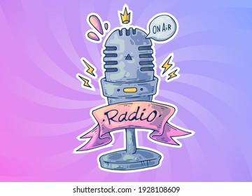 Microphone for radio. Creative cartoon illustration. Picture for print, advertising, applications and T-shirt print.