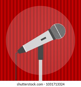 Microphone, realistic microphone on a red background. Microphone icon. Flat design, vector illustration, vector.