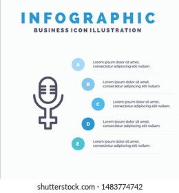 Microphone, Record Blue Infographics Template 5 Steps. Vector Line Icon template