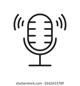 Icono de línea de grabación de micrófono. Audio, símbolo de sonido. Ilustración vectorial. Diseño plano. Trazo editable. Aislado en un fondo blanco.