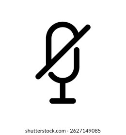 A microphone with a red cross through it. The image is black and white