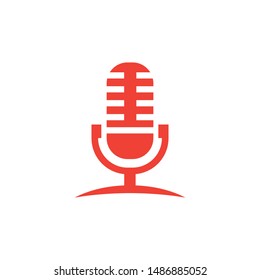 Microphone Red Icon On White Background. Red Flat Style Vector Illustration.