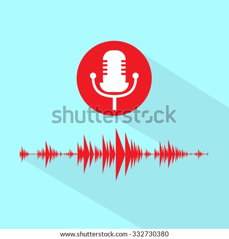 Microphone Red Icon With Sound Wave Flat Design Vector Illustration