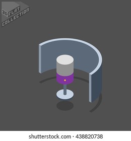 Microphone and Reflexion Screen. Musical Equipment. 3D Isometric Low Poly Flat Design. Vector illustration.