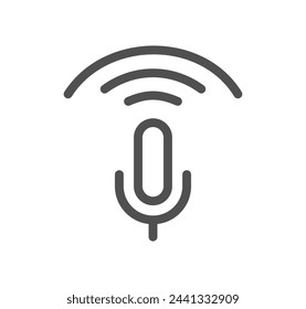 Icono de contorno relacionado con el micrófono y vector lineal.