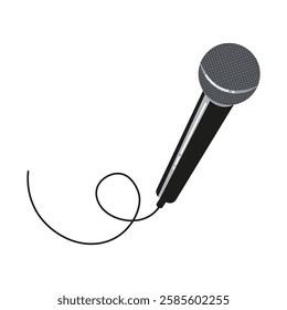 Microphone resting on a surface with a coiled cable in a recording studio