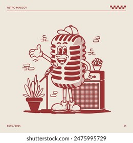 Microphone retro mascot illustration, cartoon mascot