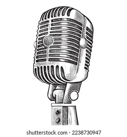 Microphone retro sketch hand drawn vintage Vector illustration