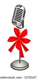  Microphone in Retro Style with Red Ribbon and Bow, A Perfect Gift or Present for Someone Special. 