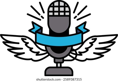 A microphone with a ribbon and wings