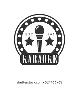 Microphone In Round Frame Karaoke Premium Quality Bar Club Monochrome Promotion Retro Sign Vector Design Template