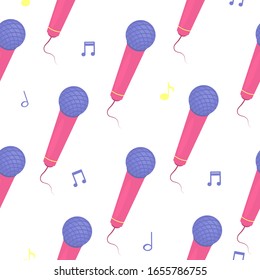 Microphone seamless color pattern. The figure of microphones, all items are available for editing. Vector illustration