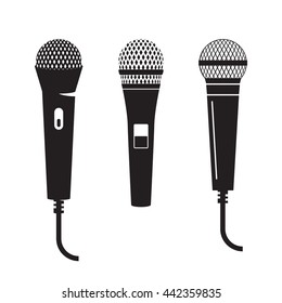 microphone set: black, isolated icons on a white background