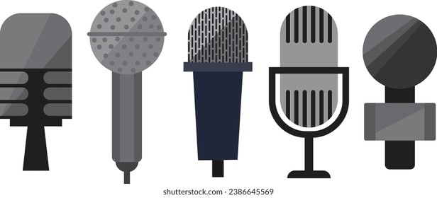 Microphone set in cartoon style. Microphones for audio podcast broadcast.Vector art isolated on white background