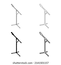 Microphone set icon grey black color vector illustration image solid fill outline contour line thin flat style