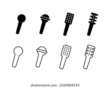Microphone set icons. Linear and silhouette style. Vector icons.