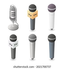 Microphone set. Isometric colored vector illustration. Isolated on white background.