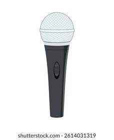 Microphone shown in a black and white drawing isolated on white background