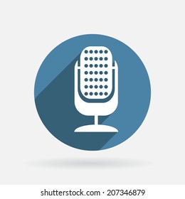 microphone sign. Circle blue icon with shadow.